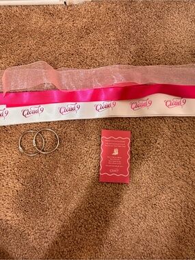 Cloud 9 Pink Satin and Sheer Ribbon Set with Silver Hoops